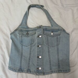 Universal Thread Light Blue Denim Halter Top